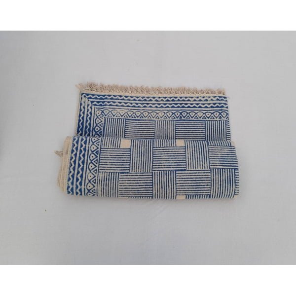 Multi Size Cotton Handblock Printed Indigo Blue and White color Rug -Handmade Block Print Rug - Image 5