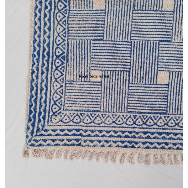 Multi Size Cotton Handblock Printed Indigo Blue and White color Rug -Handmade Block Print Rug - Image 7