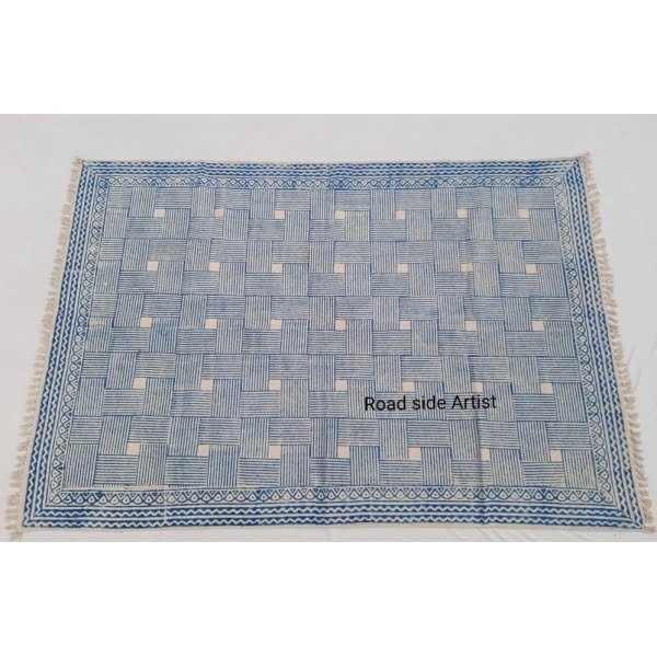 Multi Size Cotton Handblock Printed Indigo Blue and White color Rug -Handmade Block Print Rug - Image 2