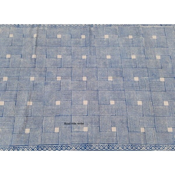 Multi Size Cotton Handblock Printed Indigo Blue and White color Rug -Handmade Block Print Rug - Image 9