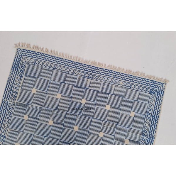 Multi Size Cotton Handblock Printed Indigo Blue and White color Rug -Handmade Block Print Rug - Image 4