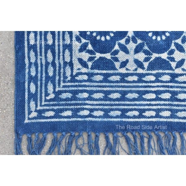 Cotton Indigo Blue Hand Block Print Cotton Runner indian Rug- Washble Pure Cotton Runner Rug Dhurrie - Image 2