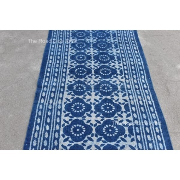 Cotton Indigo Blue Hand Block Print Cotton Runner indian Rug- Washble Pure Cotton Runner Rug Dhurrie - Image 7