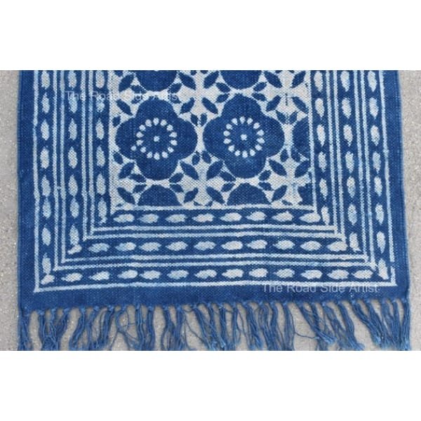 Cotton Indigo Blue Hand Block Print Cotton Runner indian Rug- Washble Pure Cotton Runner Rug Dhurrie - Image 6