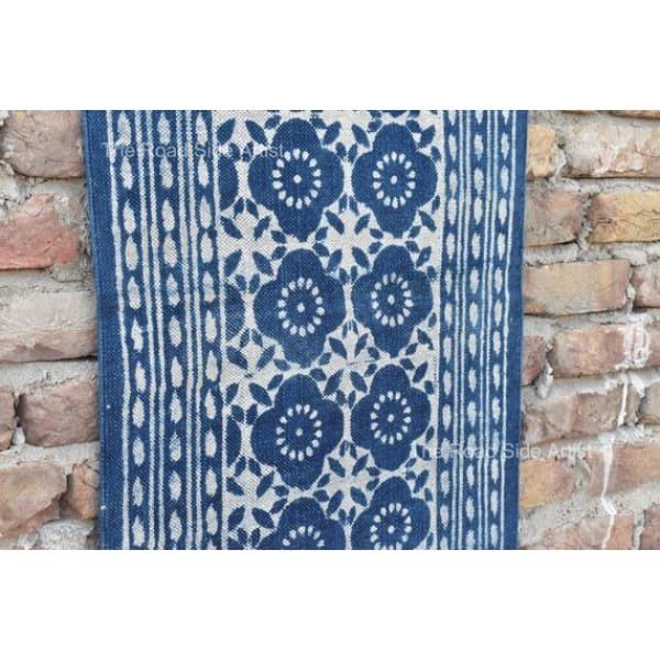 Cotton Indigo Blue Hand Block Print Cotton Runner indian Rug- Washble Pure Cotton Runner Rug Dhurrie - Image 10