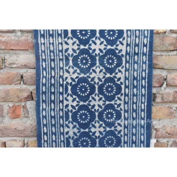 Cotton Indigo Blue Hand Block Print Cotton Runner indian Rug- Washble Pure Cotton Runner Rug Dhurrie - Image 3