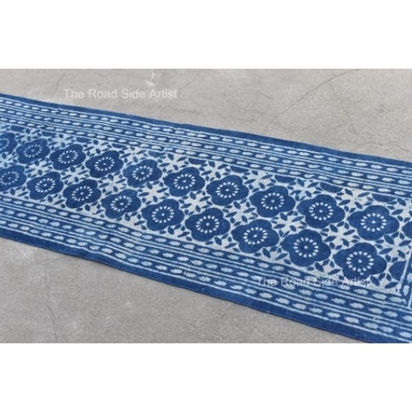 Cotton Indigo Blue Hand Block Print Cotton Runner indian Rug- Washble Pure Cotton Runner Rug Dhurrie - Image 4
