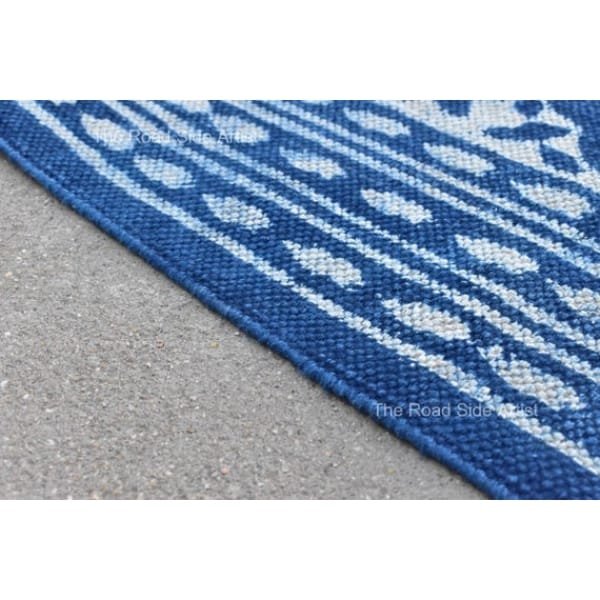Cotton Indigo Blue Hand Block Print Cotton Runner indian Rug- Washble Pure Cotton Runner Rug Dhurrie - Image 5