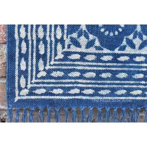 Cotton Indigo Blue Hand Block Print Cotton Runner indian Rug- Washble Pure Cotton Runner Rug Dhurrie - Image 8