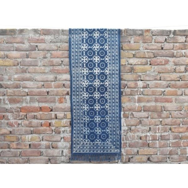 Cotton Indigo Blue Hand Block Print Cotton Runner indian Rug- Washble Pure Cotton Runner Rug Dhurrie - Image 1